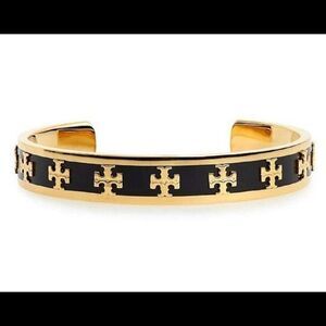 NWOT Tory Burch Gold Logo , Black Enamel Cuff Bracelet